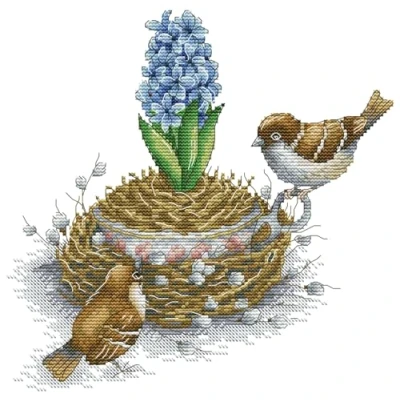 Image of Awesocrafts Cross Stitch Stamped Kits Bird and Hyacinth Easy Patterns Stitching Embroidery Needlework Kit Supplies