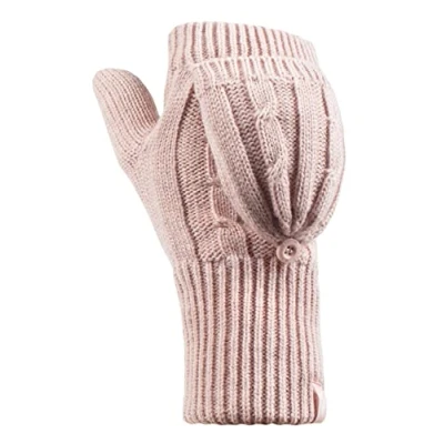 Image of HEAT HOLDERS Womens Thermal Converter Fingerless Cable Knit 2.3 tog Gloves (Dusky Pink)