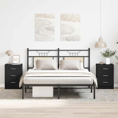 Image of vidaXL Bedside Cabinets 2 pcs Black 38x35x56 cm Engineered Wood