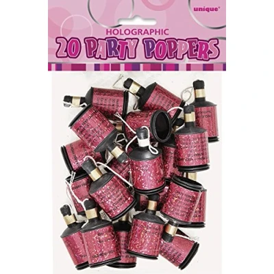 Image of Unique Party 81110 Glitz Pink Birthday Poppers, Pack of 20