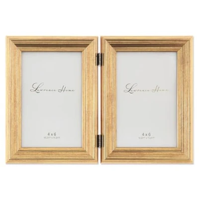 Image of Lawrence Frames 4x6 Hinged Double Sutter Burnished Gold Picture Frame, 4 x 6 Dual