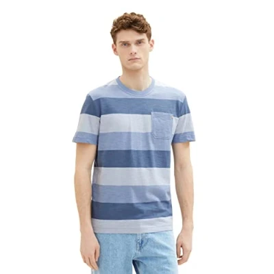 Image of TOM TAILOR Men&#039;s T Shirt 1035616, 31500 Greyish Blue Tonal Blockstripe, XL