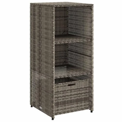 Image of vidaXL Outdoor Garden Storage Cabinet Grey Poly Rattan Cupboard with Shelves and Drawer for Tools, Cushions, Pool Toys