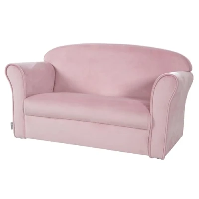 Image of Roba Baumann Children&#039;s Sofa &#039;Lil Sofa&#039; Covered with armrests, Comfortable Couch Pink/Mauve Velvet Fabric