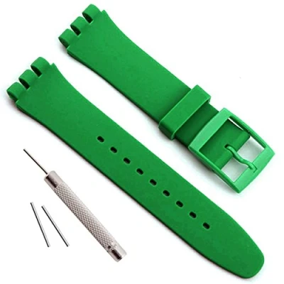 Image of Waterproof Silicone Rubber Watch Strap Band for Swatch (17mm 19mm 20mm) (17mm, Dark Green)