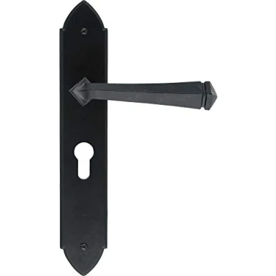 Image of Handmade Gothic Unsprung Lever Lock Handle Set 9 3/4&quot; x 1 ¾&quot; Traditional Black