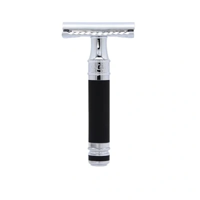 Image of Edwin Jagger DES86RCBLAMZ Short Handled Classic Double Edge Manual Eco Friendly and Reusable Safety Razor for Men Women Shaving cream or Soap Fits All DE Blades (Black Rubber Coated)