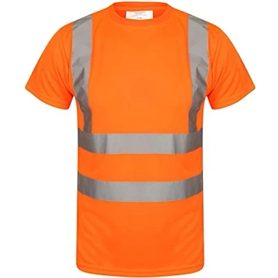 Image of Aztec Hi Viz Vis High Visibility Crew Neck Short Sleeves T Shirts Reflective Tape Safety Round Security Work Breathable Lightweight Workwear Tops (Orange Medium)