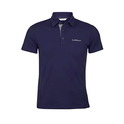 Image of LeMieux Junior Pro Polo Shirt in Navy Straight Cut Unisex Kid&#039;s Button Up Activewear Classic Fit Short Sleeve Top Soft Fabric 7 8 Years