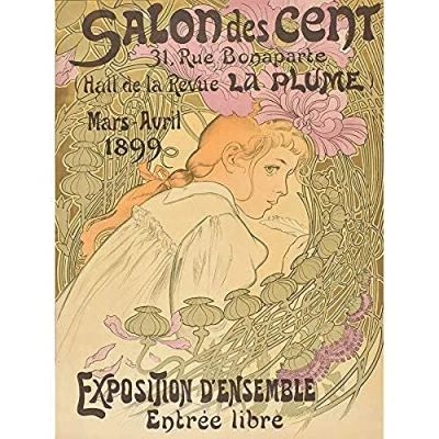 Image of Artery8 Mucha Salon Des Cent 20th Exhibition Nouveau Advert Art Print Canvas Premium Wall Decor Poster Mural