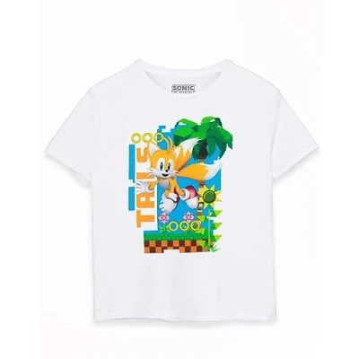 Image of Sonic THE HEDGEHOG Kids T Shirt White Tails Green Hills Graphic Tee for Boys &amp; Girls Short Sleeve Vintage Style Gaming Apparel Top Retro Merchandise Gift Children Teens