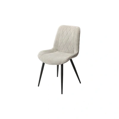 Image of Contemporary Diamond Stitch LT Grey Cord Fabric Dining Chair, Black Tapered Legs (Pair)