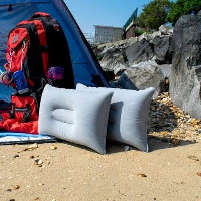 Image of TRIXES Inflatable Pillow for Travel or Camping Blow up Grey Twin Pack