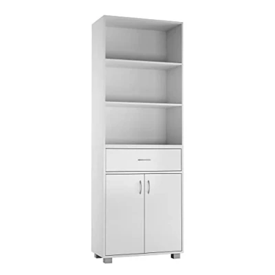 Image of URBNLIVING 5 Tier Wooden Free Standing Tall Display Cabinet Bookcase Unit Wide Open Shelves Drawer Storage (White)