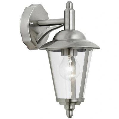 Image of Klien 1 Light Outdoor Wall Lantern Polished Stainless Steel, Clear Polycarbonate IP44, E27