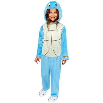 Image of amscan 9918501 Unisex Kids Official Pokémon Squirtle Hooded Jumpsuit Fancy Dress Costume Age: 3 4 Yrs