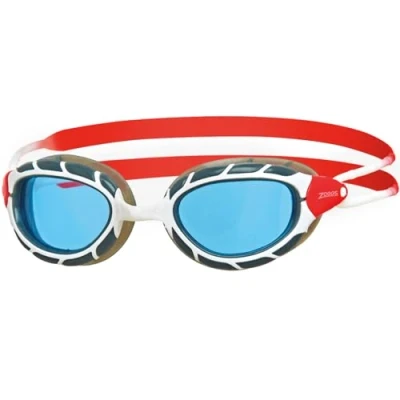 Image of Zoggs Predator Adult Swimming goggles, UV protection Swim Pulley Adjust Comfort Goggles Straps, Fog Free Goggle Lenses, Adults Ultra Fit, Tinted, White/Red, Small