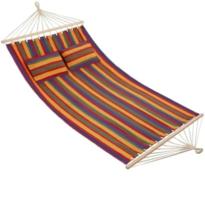 Image of tectake® 2 Person Garden Hammock with Soft Surface &amp; Plush Pillows, Durable Secure Suspension, 240 kg Load Capacity, Easy Setup, Spacious Double for Backyard, Patio, Camping Striped
