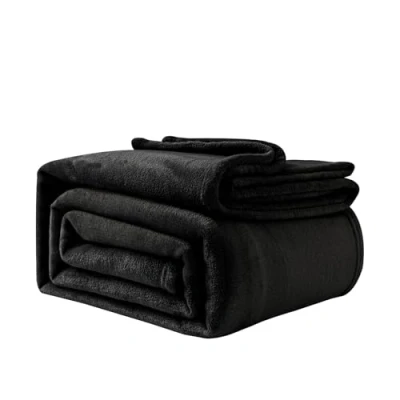 Image of Good Nite Fleece Blanket Fluffy Blankets 150x200cm Throws for Sofas Soft Large and Adults Warm Machine Washable (Black, Double)