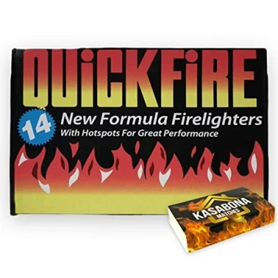 Image of Quickfire Firelighters Bulk Pack Fire Lighters hotspot Burners BBQ Coal Wood with KasaBona Safety Matches 14 (14 Firelighters)