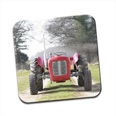 Image of Red Tractor in Field Single Coaster