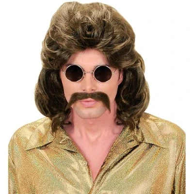 Image of Mens 70s Man &amp; Moustache Brown Wig for Hair Accessory Fancy Dress