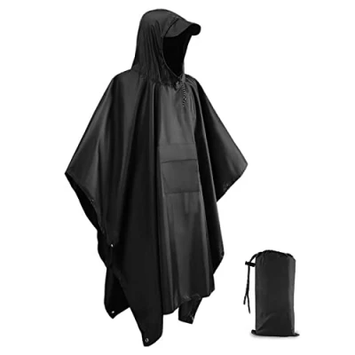 Image of Victoper Waterproof Poncho Adult, Lightweight Reusable Rain Adult for Outdoor Hiking Camping Cycling Traveling Raincoat Black