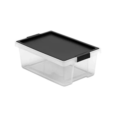 Image of TATAY Storage Box with Lid, 7L Capacity, Handles, Recycled PP Transparent, BPA Free, Black. Measures 25 x 36 13 cm