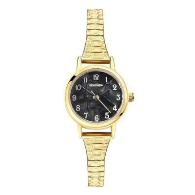 Image of Sekonda Classic Connolly Ladies 23mm Quartz Watch in Black Mother of Pearl with Analogue Display, and Gold Stainless Steel Strap 40677