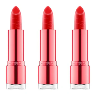 Image of Catrice Wild Hibiscus Glow Lip Balm, Lipstick, No. 010 Hawaiian Blossom Glow, Red, Nourishing, Colour Adjusting, Natural, Shiny, Radiant, Vegan, Alcohol Free, Pack of 3 (3 x 3.5 g)