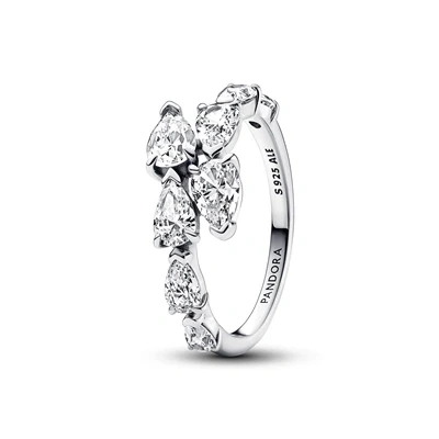 Image of Pandora Timeless Sterling silver Sparkling Overlapping band ring with clear cubic zirconia, 58