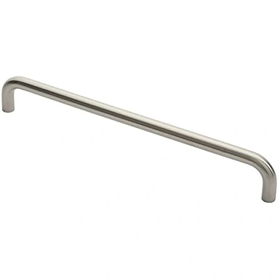 Image of Round D Bar Pull Handle 444 x 19mm 425mm Fixing Centres Satin Steel Tubular Design Suitable for Lightweight Internal Doors Cabinet, Wardrobe, Cupboard Door