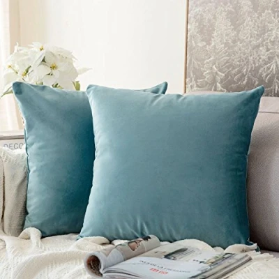 Image of MIULEE Pack of 2 Velvet Soft Decorative Square Throw Pillow Case Cushion Covers Luxury Pillowcases for Livingroom Sofa Bedroom with Invisible Zipper 50cm x 50cm,20x20 Inches Teal
