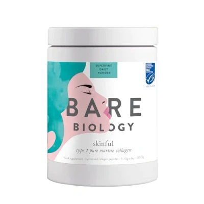 Image of Bare Biology Skinful Pure Marine Collagen Powder. 300g/60 Servings. Premium Quality Type 1 Peptide Supplements for Women.