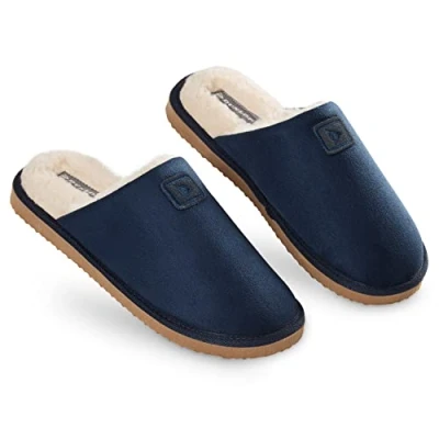 Image of DUNLOP Mens Slippers Open Back, Comfy Memory Foam Men with Rubber Sole, Indoor Outdoor Anti Slip House Shoes Comfort Plush, Gifts for (Navy, 8 UK, numeric_8)
