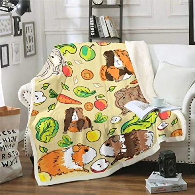 Image of Cartoon Lovely Pet Plush Blanket Guinea Pig Fruit Fleece Throw for Kids Boys Girls Animal Theme Sherpa Cavy Fuzzy Sofa Bed Couch,Double 60x79 Inch