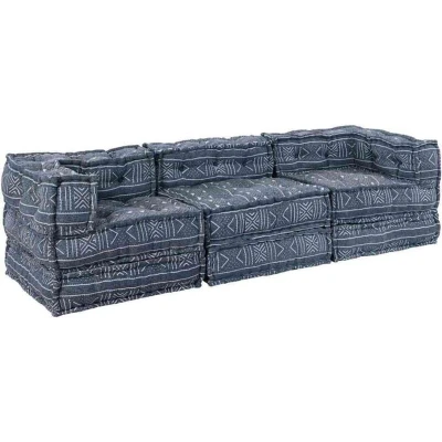 Image of vidaXL 3 Seater Modular Pouffe Sofa Convertible Indigo Fabric