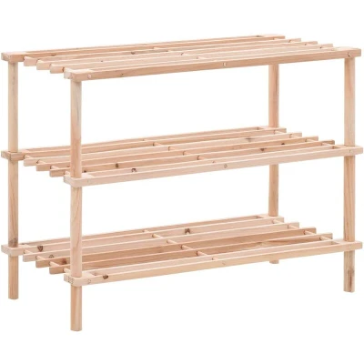 Image of vidaXL 3 Tier Shoe Rack Solid Fir Wood