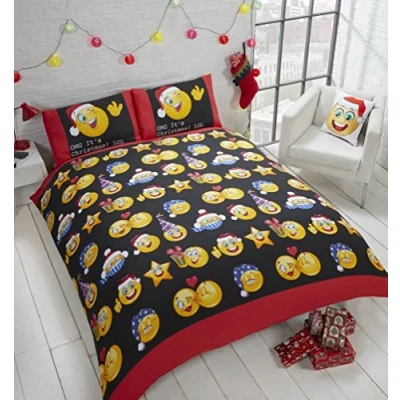 Image of Rapport Home Christmas Icons Kingsize Duvet Cover Set Black Reversible Bedding with Printed Pillowcase