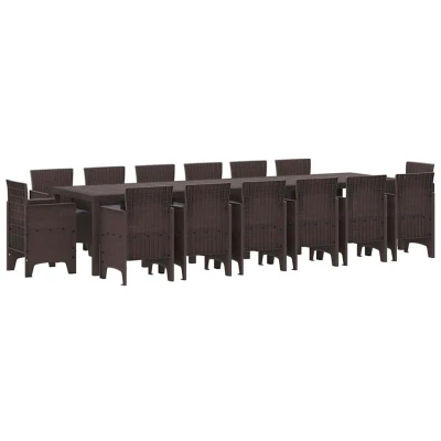 Image of vidaXL 15 Piece Garden Dining Set with Cushions Brown Poly Rattan