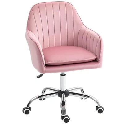 Image of Office Chair, Swivel Desk Chair w/ Adjustable Height, Dark Pink Homcom