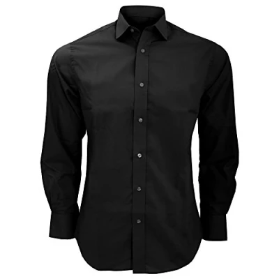 Image of Kustom Kit Mens Tailored Fit Long Sleeved Business Shirt (18.5inch) (Black)