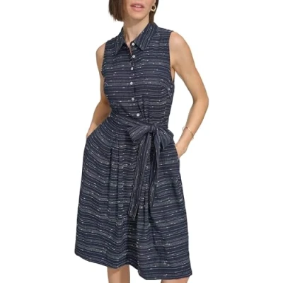 Image of Tommy Hilfiger Women&#039;s Princeton Patch Button Down Dress, Sky Captain/Ivory, 8