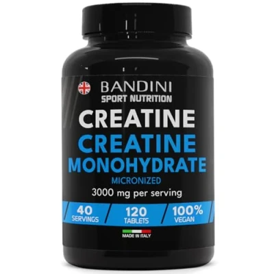 Image of Bandini® Creatine Monohydrate 3000mg Gym Energy Supplement for Men &amp; Women Pre Workout Powder Alternative Muscle Power, Increase and Strength Vegan, NO GMO Keto Unflavoured 120 Tablets