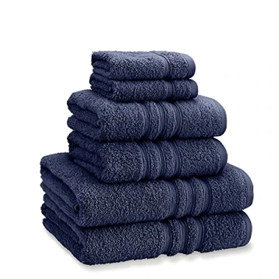 Image of Catherine Lansfield Zero Twist Soft &amp; Absorbent Cotton 6 Piece Towel Set Navy Blue