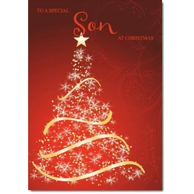 Image of doodlecards Son Christmas Card Red Abstract Tree Medium Size for with Plain Envelope