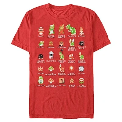 Image of Nintendo mensNNTD0075 10001006Pixel Cast T Shirt Crew Neck Short Sleeves red XXL