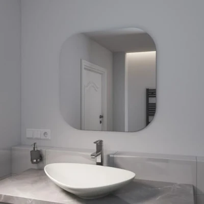 Image of EMKE Square Bathroom Mirror, Wall Mounted Mirrors for Vanity, Frameless Decorative Hanging Bathroom, Living Room, Entryways Hallway, 60x60mm