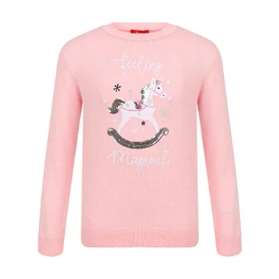Image of Tokyo Laundry Girls &#039;Merry Christmas&#039; Crew Neck Novelty Xmas Jumper Unicorn Pink 4 5 Years