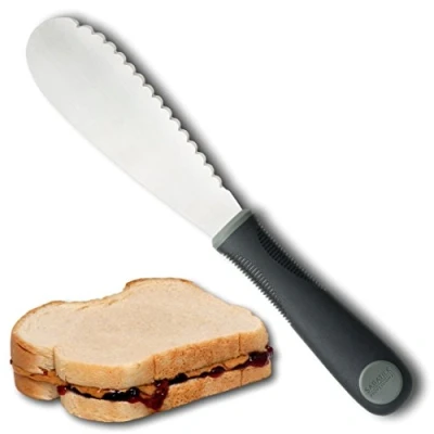 Image of Sabatier Professional Sandwich Knife/Condiment Spreader Commercial Grade Stainless Steel, Wide Edge, Scalloped Blade. Kitchen Utensil for Butter/Cream/Cheese. Comfortable Soft Grip Handle.